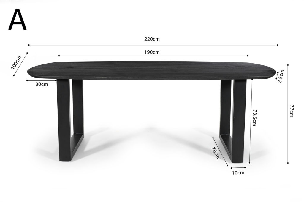 Tafel 'Tommy' 220x100 cm Deens Ovaal U-Poot Mango hout Zwart - Afbeelding 11