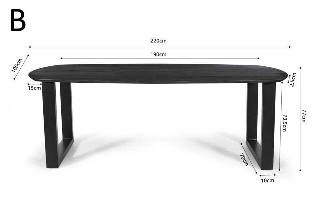 Tafel 'Tommy' 220x100 cm Deens Ovaal U-Poot Mango hout Zwart - Afbeelding 12