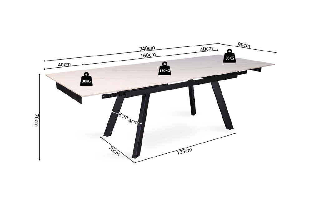 Uitschuifbare tafel 'Hera' 160-240 cm Rechthoekig Steen Wit - Afbeelding 14
