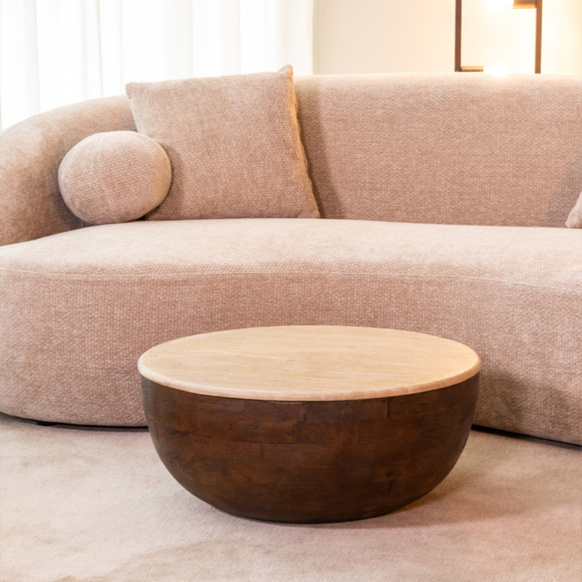 Het Steigerhouthuis LABEL51 Salontafel Bowl - Espresso - Travertin