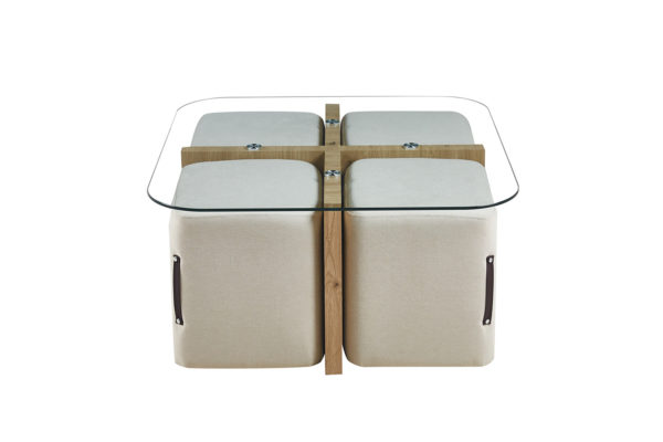 Salontafel 'Shana' met 4 poefs stof Decor Oude eik (2c) - Afbeelding 3
