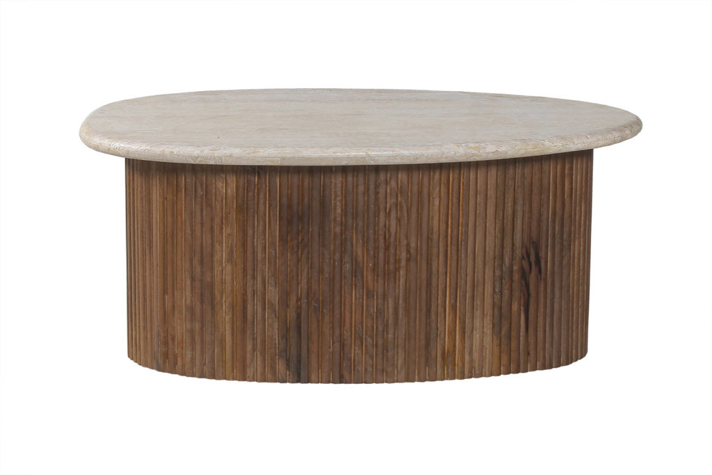 Salontafel 'Louis' 90 cm Mango hout met Travertin Beige (2c) - Afbeelding 3