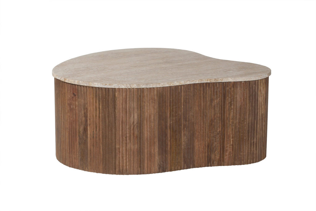 Salontafel 'Paul' 83 cm Mango hout met Travetin Beige (1c) - Afbeelding 3