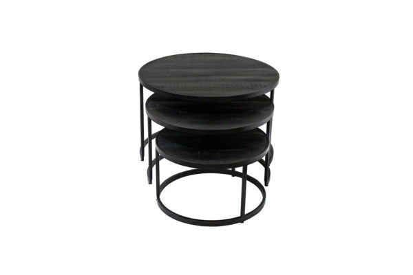 Salontafel 'Lennox' 3 delen Mangohout zwart - Afbeelding 3