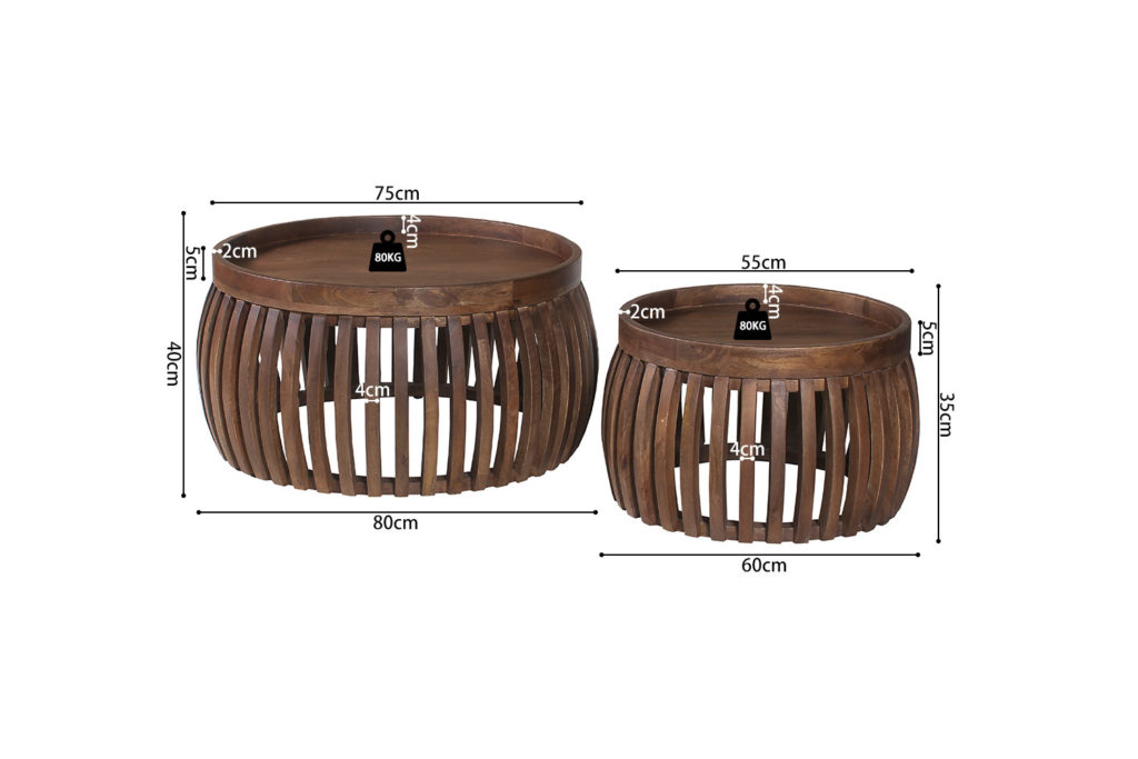 Salontafel 'Corry' 2-delige set Mango hout Lichtbruin (1c) - Afbeelding 5