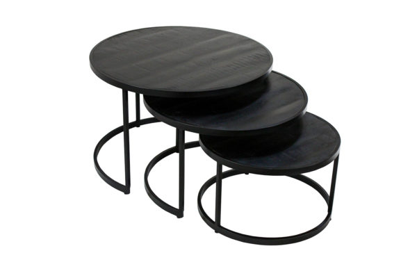 Salontafel 'Lennox' 3 delen Mangohout zwart - Afbeelding 5