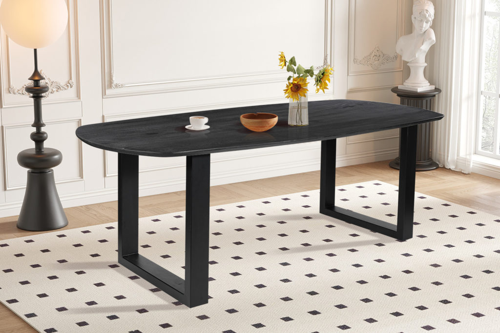 Tafel 'Tommy' 220x100 cm Deens Ovaal U-Poot Mango hout Zwart - Afbeelding 5