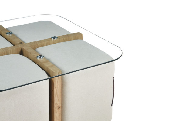 Salontafel 'Shana' met 4 poefs stof Decor Oude eik (2c) - Afbeelding 6