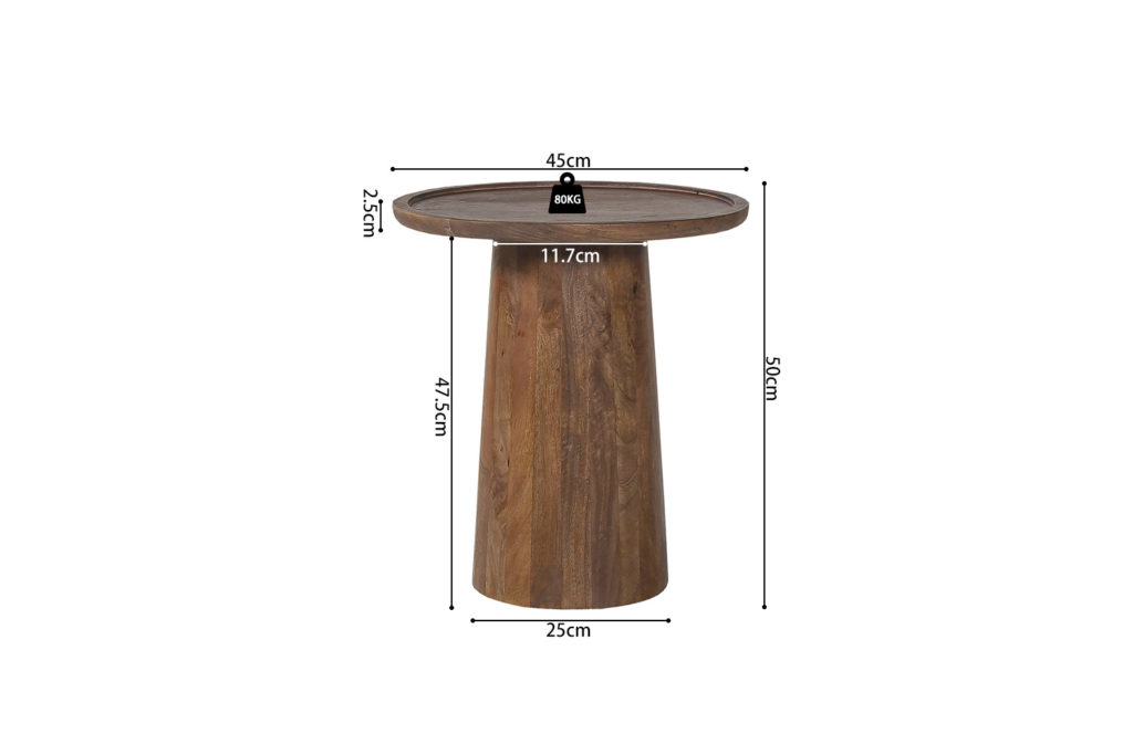 Salontafel 'Jules' 45x50 cm Rond Mango hout Lichtbruin (2c) - Afbeelding 6