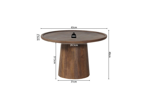 Salontafel 'Jules' 65x40 cm Rond Mango hout Lichtbruin (2c) - Afbeelding 6