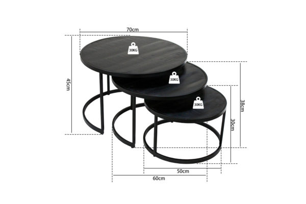 Salontafel 'Lennox' 3 delen Mangohout zwart - Afbeelding 6