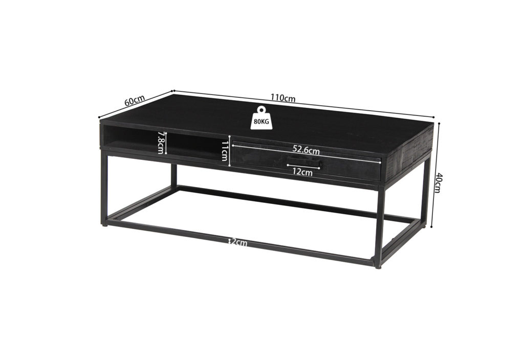 Salontafel 'Madeira' met lade Mangohout zwart - Afbeelding 6