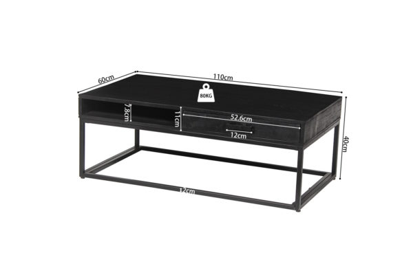 Salontafel 'Madeira' met lade Mangohout zwart - Afbeelding 6