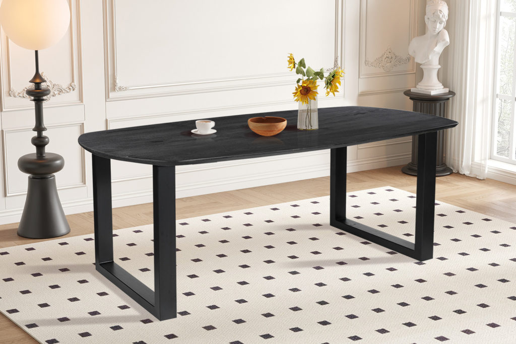 Tafel 'Tommy' 220x100 cm Deens Ovaal U-Poot Mango hout Zwart - Afbeelding 6
