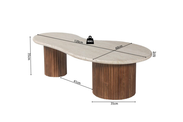 Salontafel 'Marlon' 120 cm Mango hout met Travertin Beige (2c) - Afbeelding 7