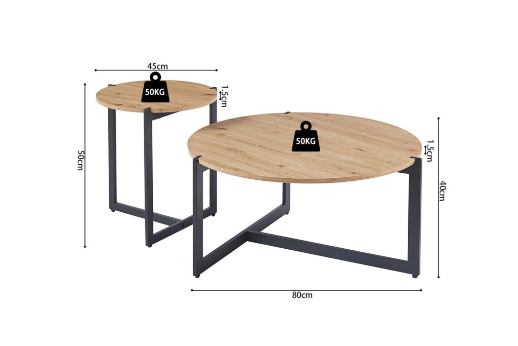 Set van 2 Salontafels 'Pola' Decor Oude eik (1c) - Afbeelding 7