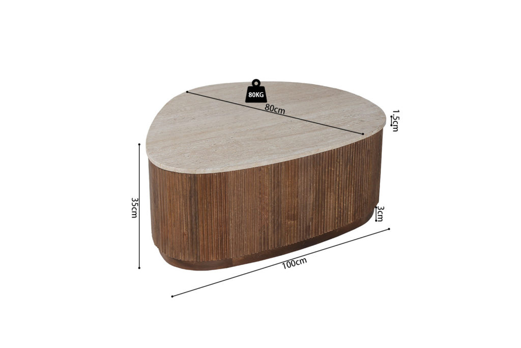 Salontafel 'Nolan' 100 cm Mango hout met Travetin Beige (1c) - Afbeelding 7