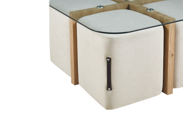 Salontafel 'Shana' met 4 poefs stof Decor Oude eik (2c) - Afbeelding 7
