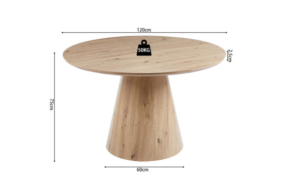 Tafel 'Tigo' 120 cm Rond Decor Oude eik - Afbeelding 7
