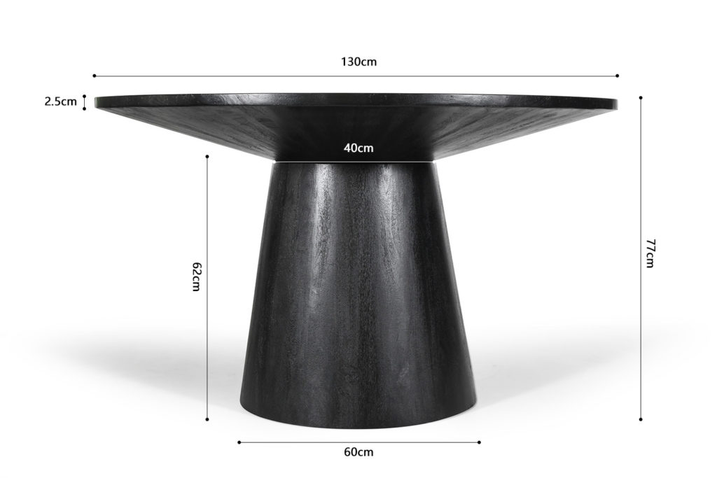Tafel 'Tommy' 130 cm Rond Mango hout Zwart - Afbeelding 8