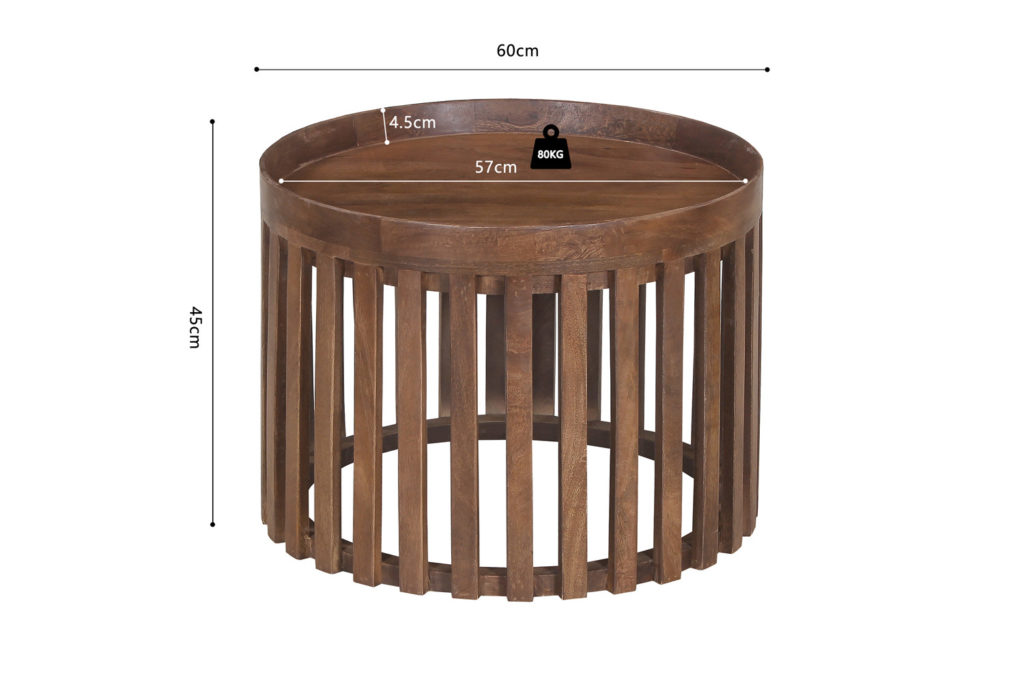 Salontafel 'Noah' 2-delig Rond Mango hout Lichtbruin (1c) - Afbeelding 8