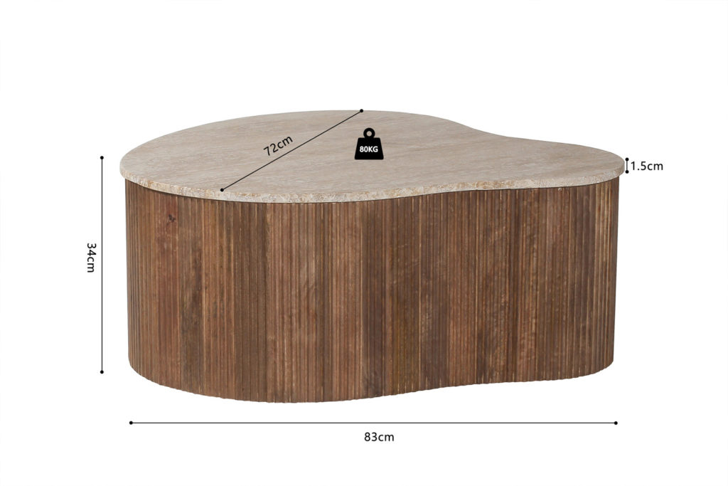 Salontafel 'Paul' 83 cm Mango hout met Travetin Beige (1c) - Afbeelding 8