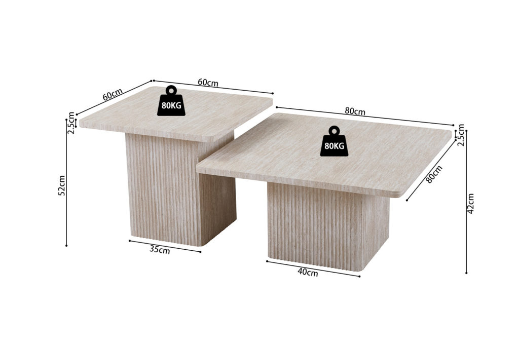 Set van 2 Salontafels 'Bobby' Decor travertin Beige - Afbeelding 10