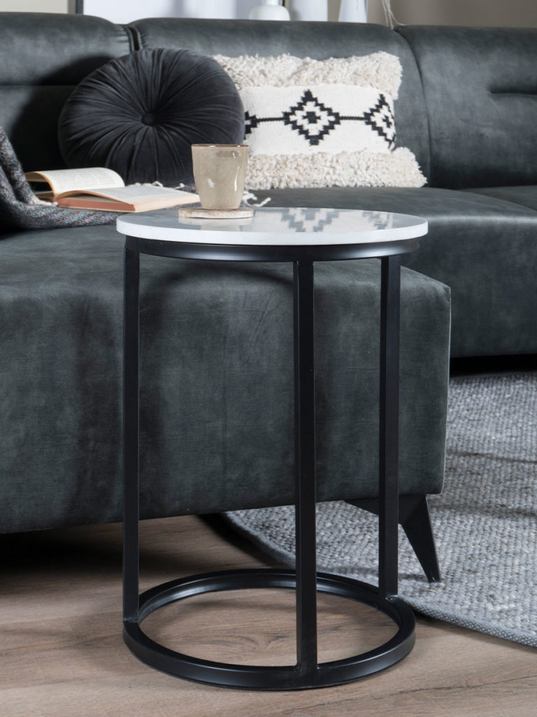 Laptoptafel Mitch Marmer Rond - Wit/Zwart - Afbeelding 2
