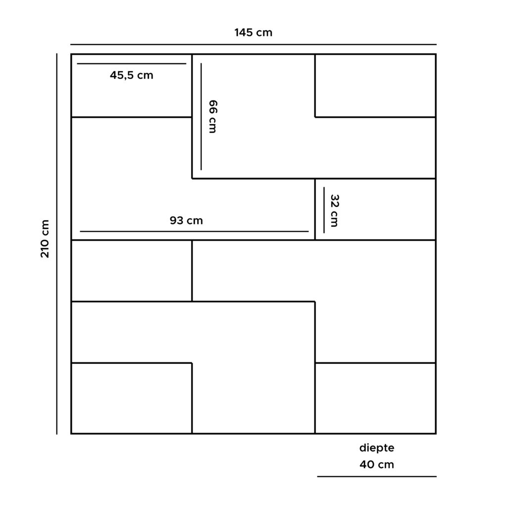 Vakkenkast Huub Zwart Mangohout 210 x 145 cm - Roomdivider - Afbeelding 5
