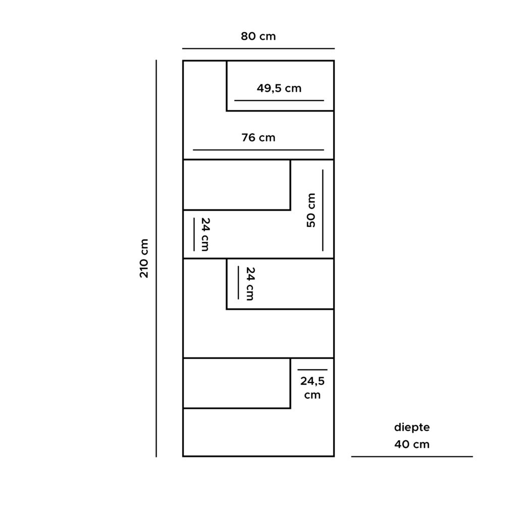 Vakkenkast Huub Zwart Mangohout 210 x 80 cm - Roomdivider - Afbeelding 4
