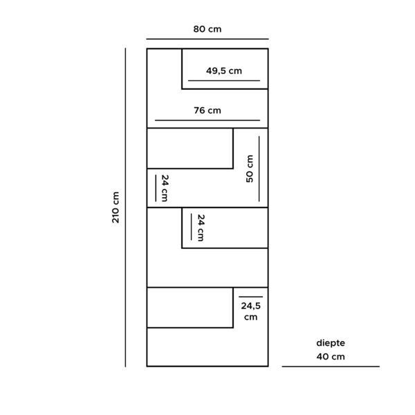 Vakkenkast Huub Zwart Mangohout 210 x 80 cm - Roomdivider - Afbeelding 4