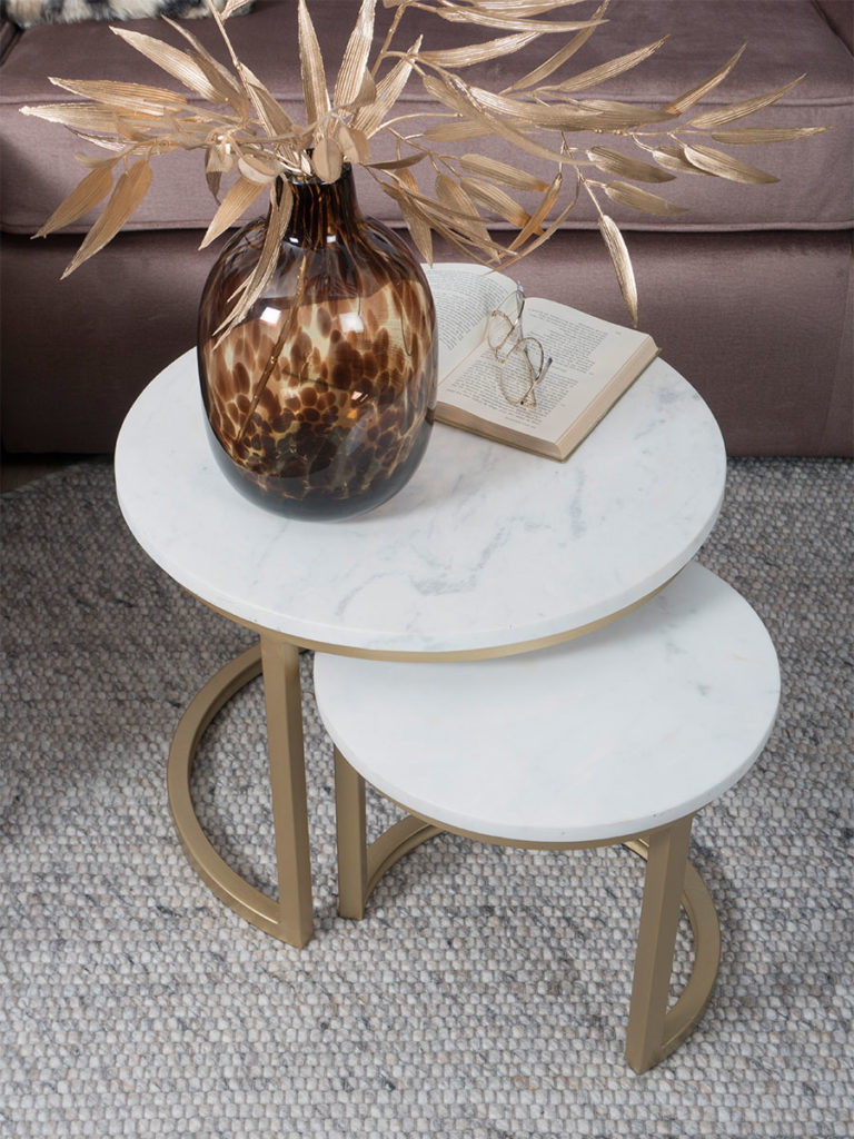 Salontafel Jasmin Marmer - Set van 3 - Wit/Goud - Afbeelding 2
