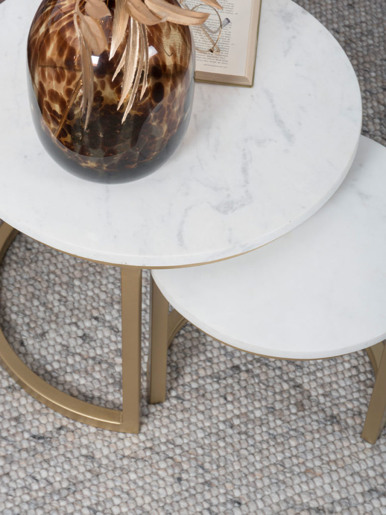 Salontafel Jasmin Marmer - Set van 3 - Wit/Goud - Afbeelding 3