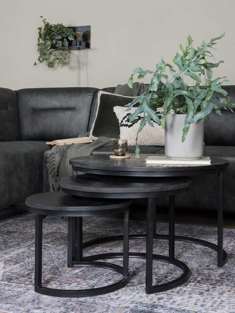 Salontafel Bart - Set van 3 - Zwart blad - Zwart onderstel - Afbeelding 2