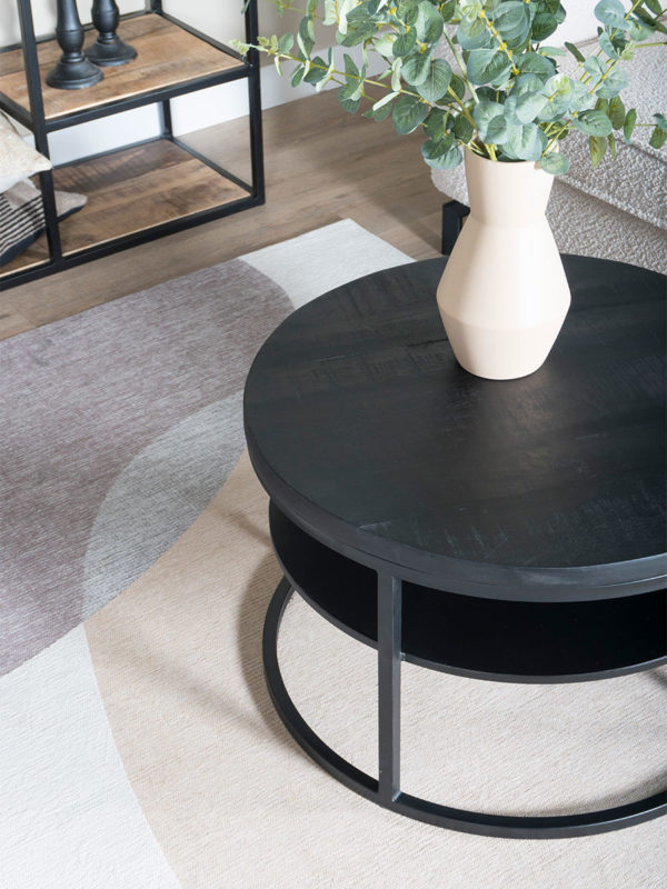 Salontafel Delhi Zwart Mangohout Rond 43 x ø70 cm - Afbeelding 2