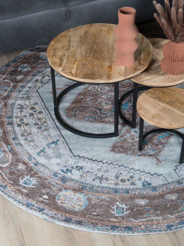 Vloerkleed Karaca Blue/Brown 06 Rond ø120 cm - Afbeelding 3