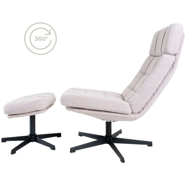 Fauteuil Aiden + Hocker - Bouclé - Naturel - Afbeelding 2