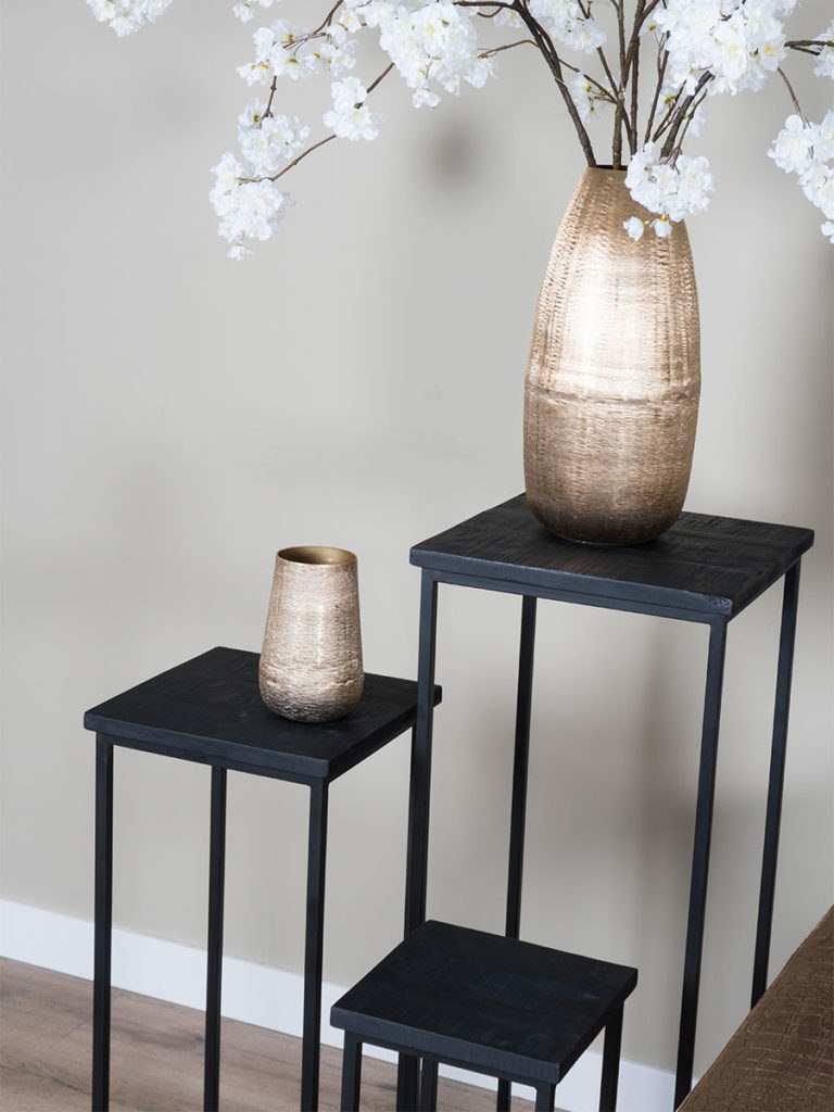 Plantentafels Sam Vierkant - Set van 3 - Zwart Mangohout - Afbeelding 3