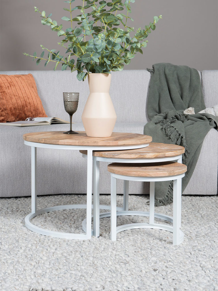 Salontafel Set van 3 - Industriële Salontafelset Erjan - Wit - Afbeelding 2