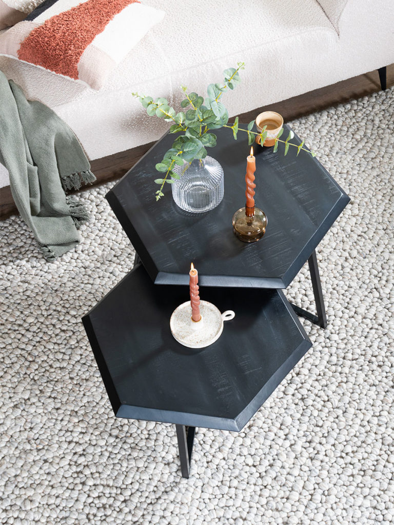 Salontafel Kiara - Set van 2 - Achthoekige tafeltjes - Zwart Mangohout - Afbeelding 4