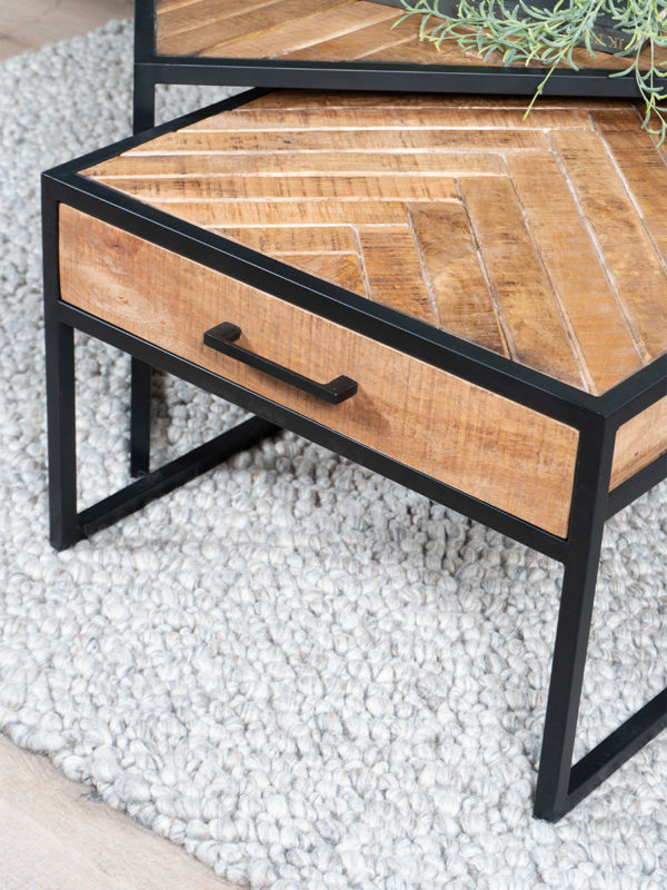 Salontafel Ruby Visgraat - Bruin Mangohout - Set van 2 - Afbeelding 3