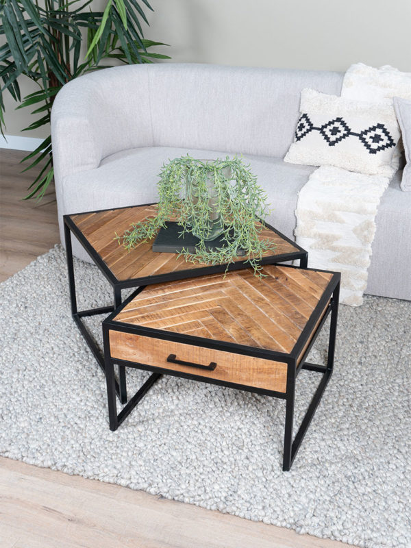 Salontafel Ruby Visgraat - Bruin Mangohout - Set van 2 - Afbeelding 2