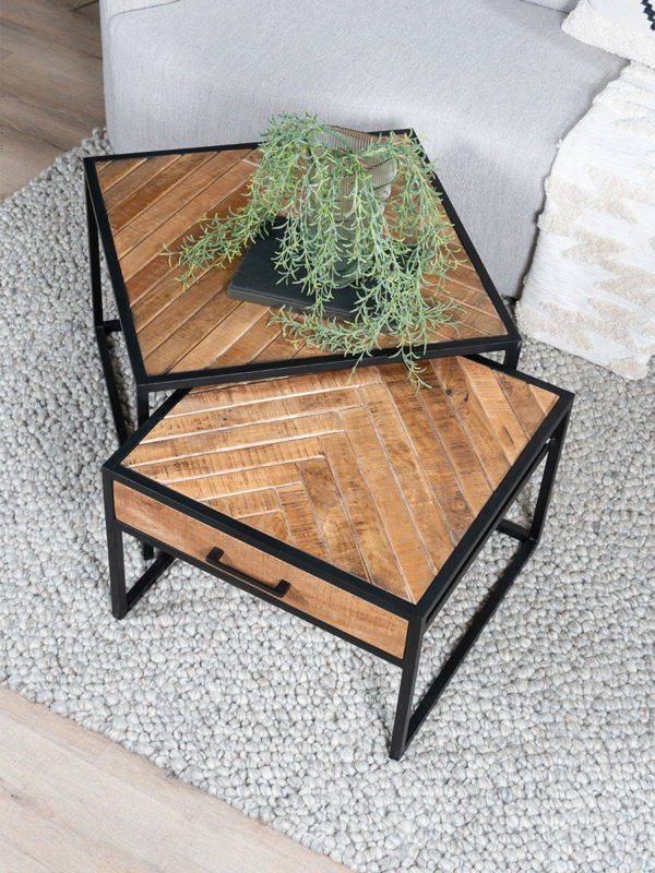 Salontafel Ruby Visgraat - Bruin Mangohout - Set van 2 - Afbeelding 4