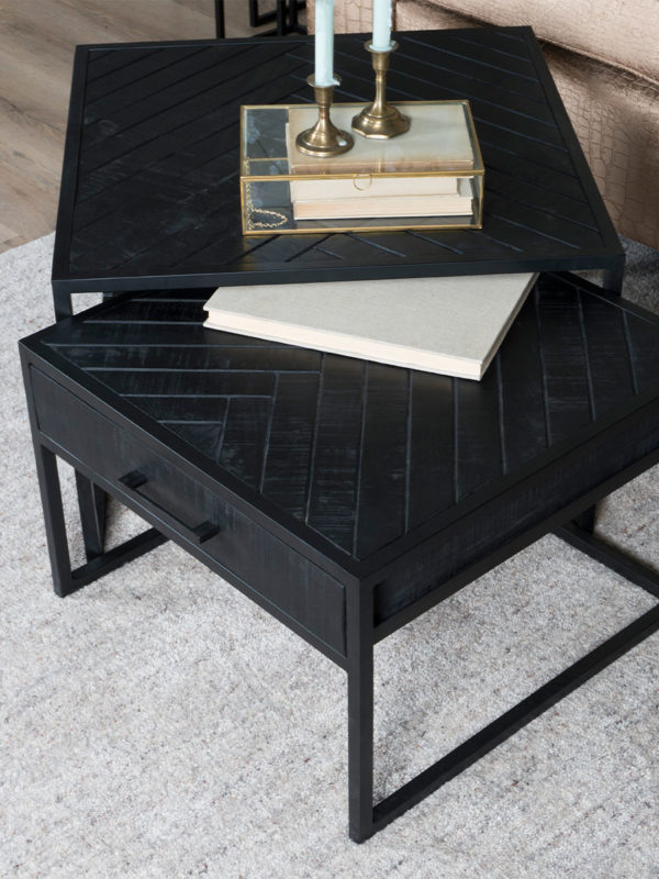 Salontafel Ruby Visgraat - Zwart Mangohout - Set van 2 - Afbeelding 3