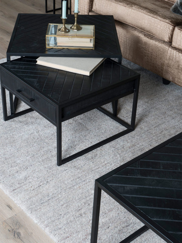 Salontafel Ruby Visgraat - Zwart Mangohout - Set van 2 - Afbeelding 2