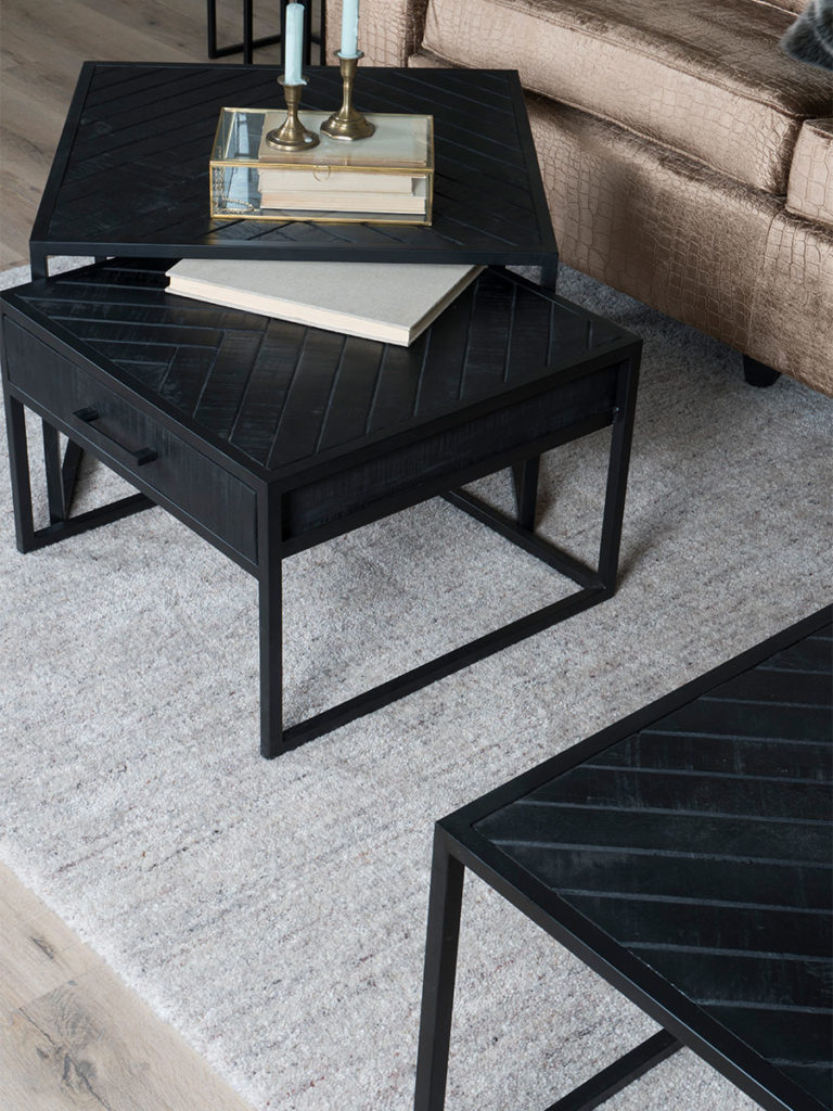 Salontafel Ruby Visgraat - Zwart Mangohout - Set van 2 - Afbeelding 2