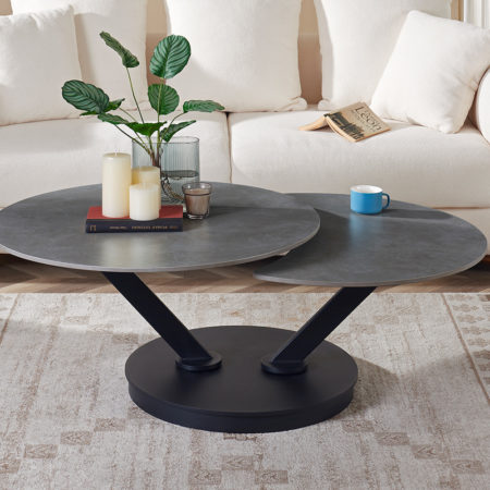 Salontafel 'Nara' Round Swivel Stone Light Grey