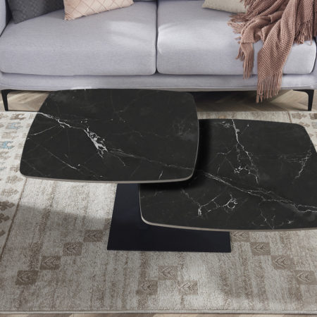 Salontafel 'Sendai' Rond Draaibaar Steen Zwart