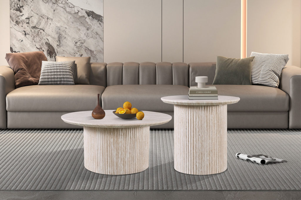 Salontafel 'Lagos' 50 cm Rond Decor Travertin Beige - Afbeelding 2