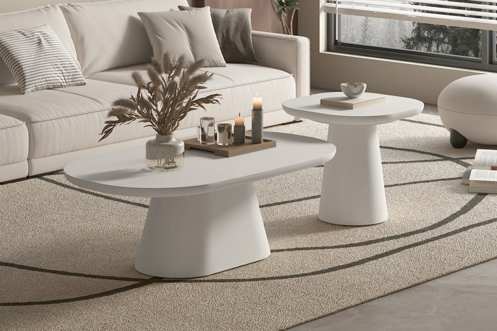 Salontafel 'Tavira' 55 cm Ovaal Cement Wit - Afbeelding 2